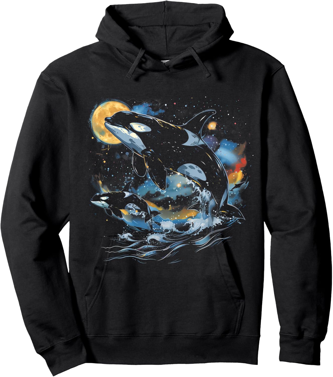 Orca In Space, Planets, Stars, Wall Lovers Hoodie - Hoodie | Black