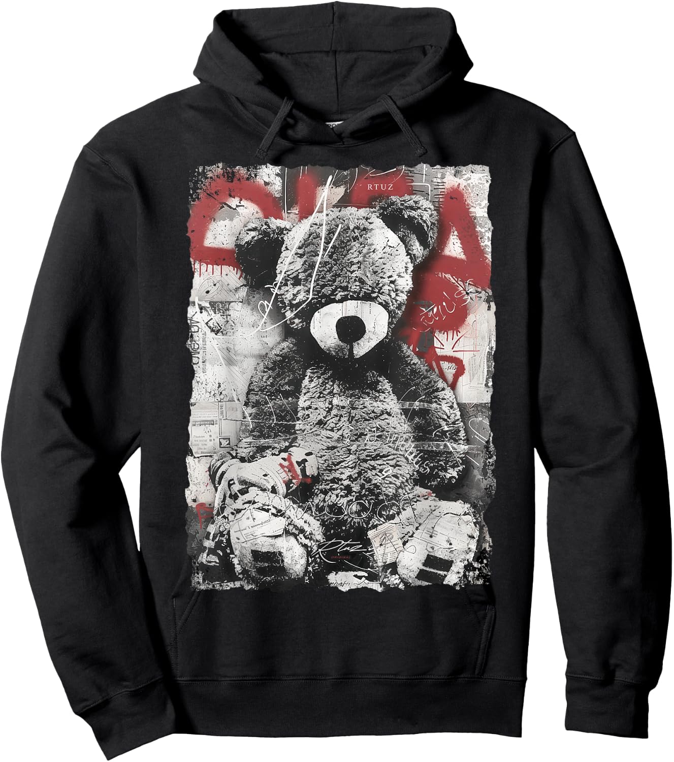 Hip Hop Hipster Vintage Edgy Urban Y2K Streetwear Teddy Hoodie - Hoodie | Black
