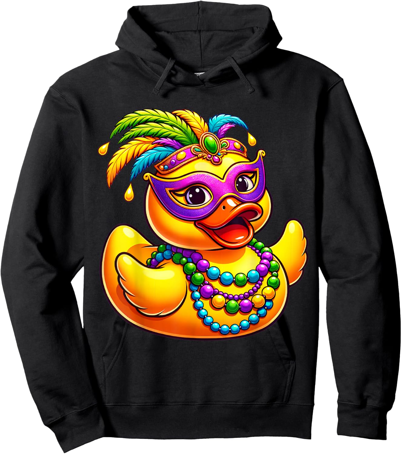 Mardi Gras Duck Wearing Mardi Gras Costume Beads Mask Hoodie - Hoodie | Black
