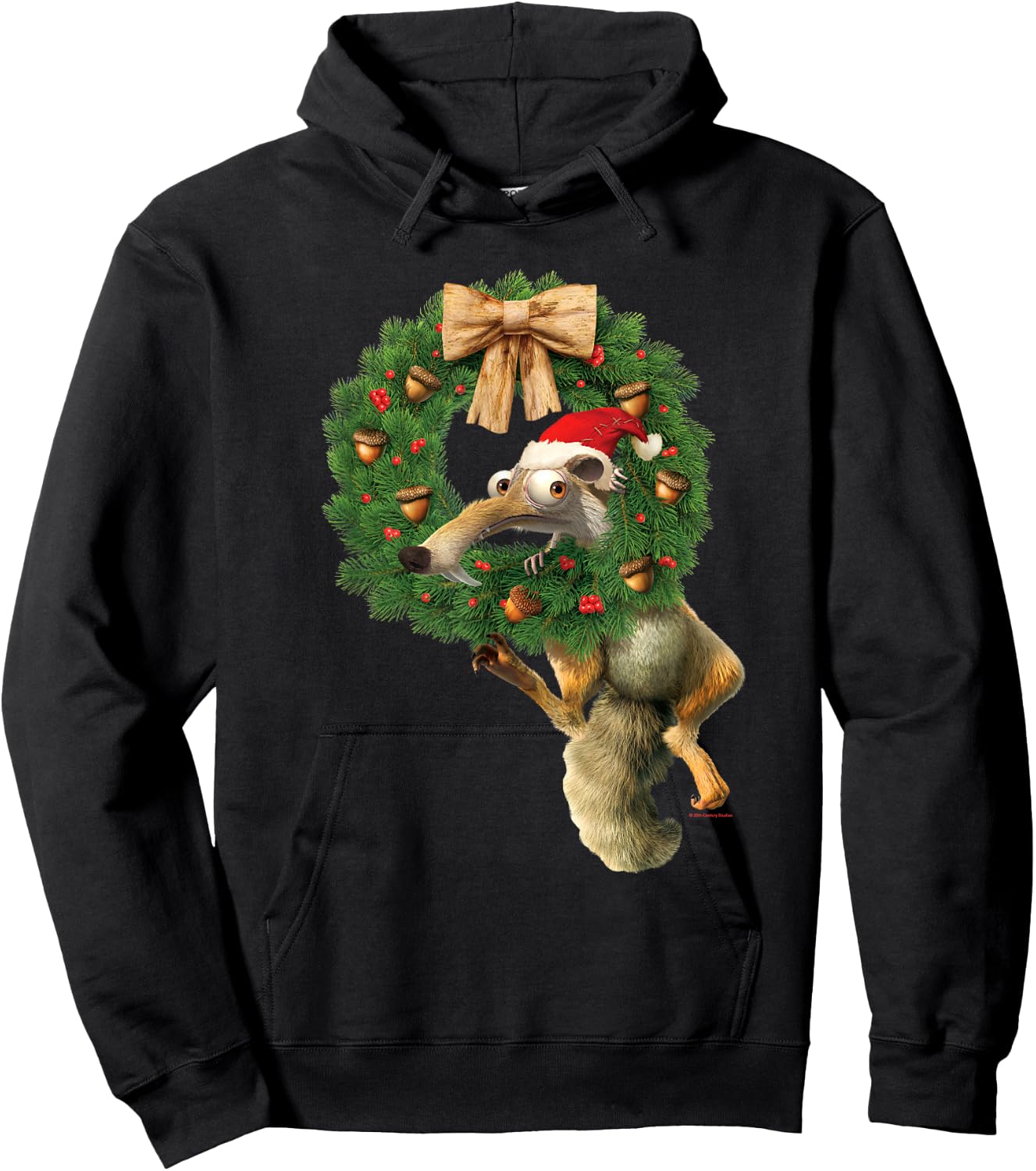 20th Century Fox Ice Age Scrat Prehistoric Christmas Holiday Acorn Wreath Hoodie - Hoodie | Black