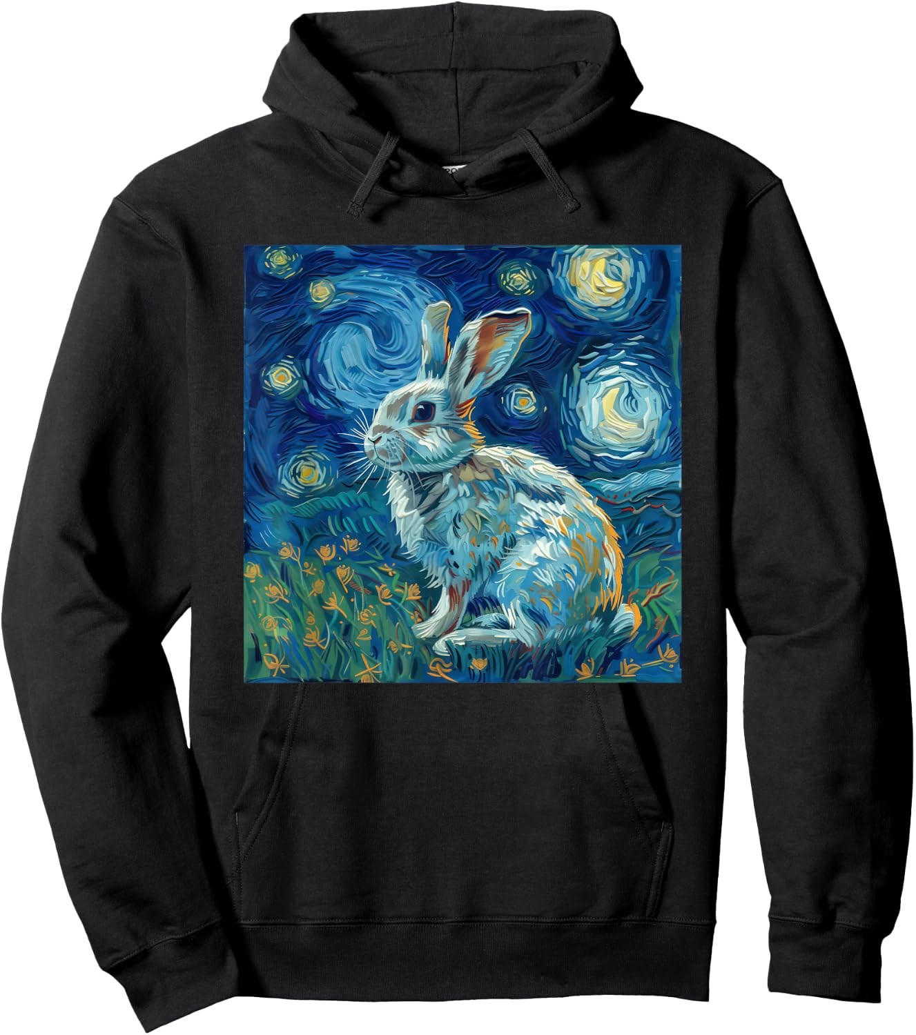 Bunny Rabbit Van Gogh Style Starry Night Hoodie - Hoodie | Black
