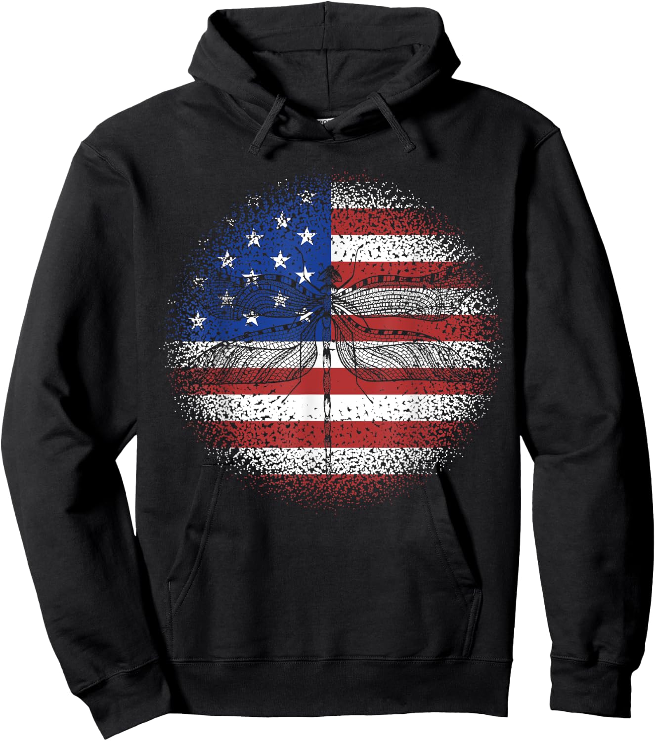Dragonfly American Flag USA Patriotic 4th Of July Women Kids Men Hoodie - Hoodie | Black