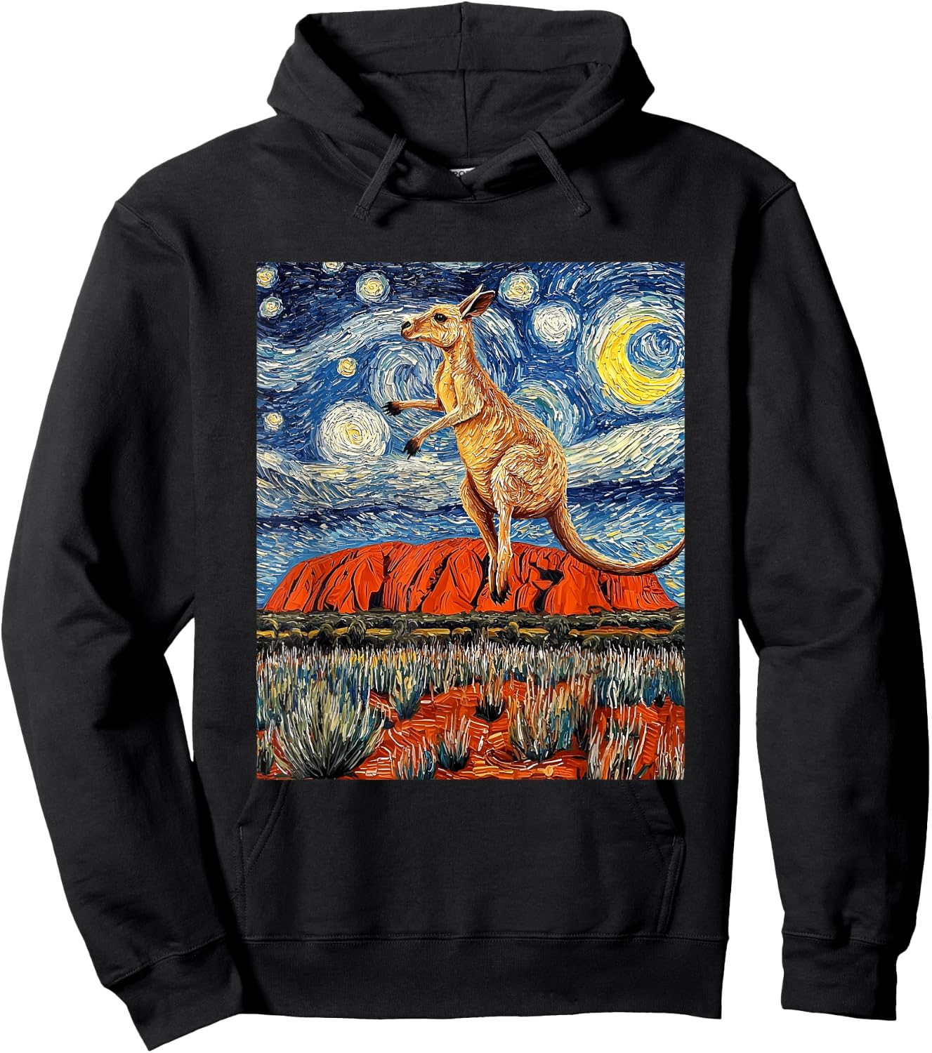 Kangaroo Ayers Rock Uluru Van Gogh Style Starry Night Hoodie - Hoodie | Black