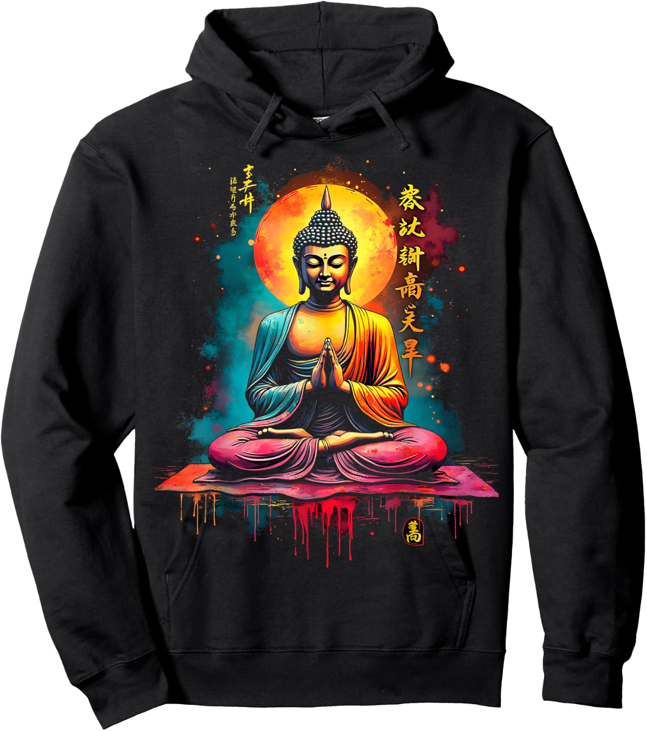 Bright Buddha and Moon , Black, S Hoodie - Hoodie | Black