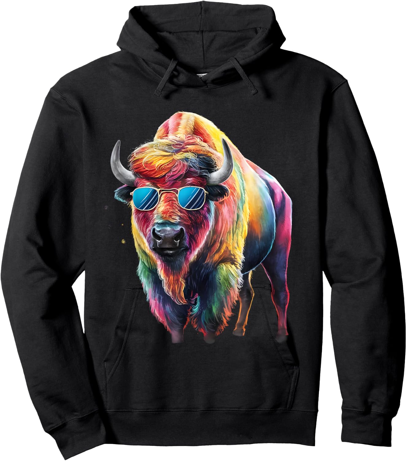 Bison Men Woman Colorful Watercolor Bison Hoodie - Hoodie | Black