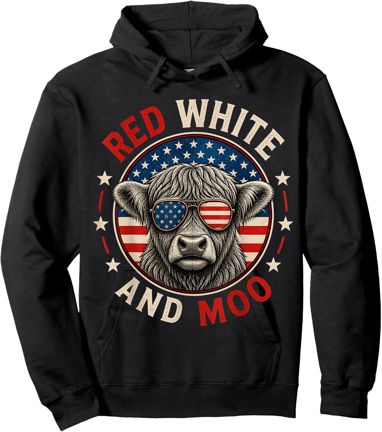 Red White and Moo Funny Toddler Highland Cow 4th of July Hoodie - Hoodie | Black