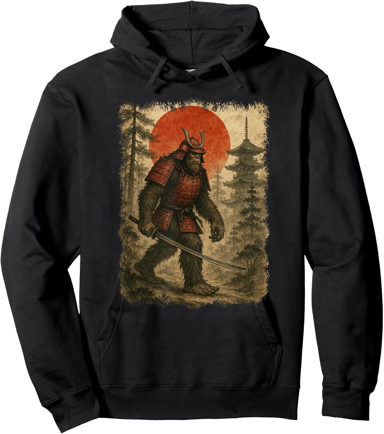 Samurai Bigfoot | Vintage Japanese Warrior & Art, Samurai , Black, S Hoodie - Hoodie | Black