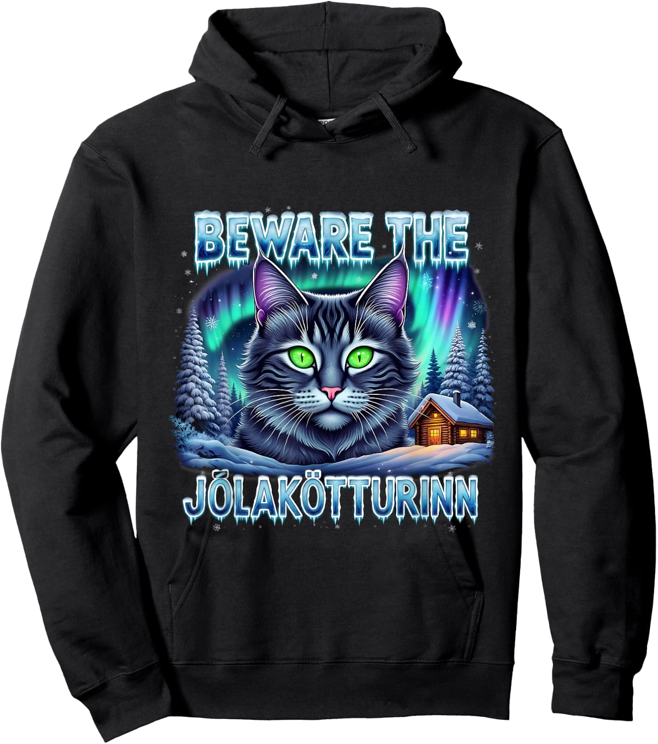 Beware The Jólakötturinn Christmas Cat Iceland Design Hoodie - Hoodie | Black