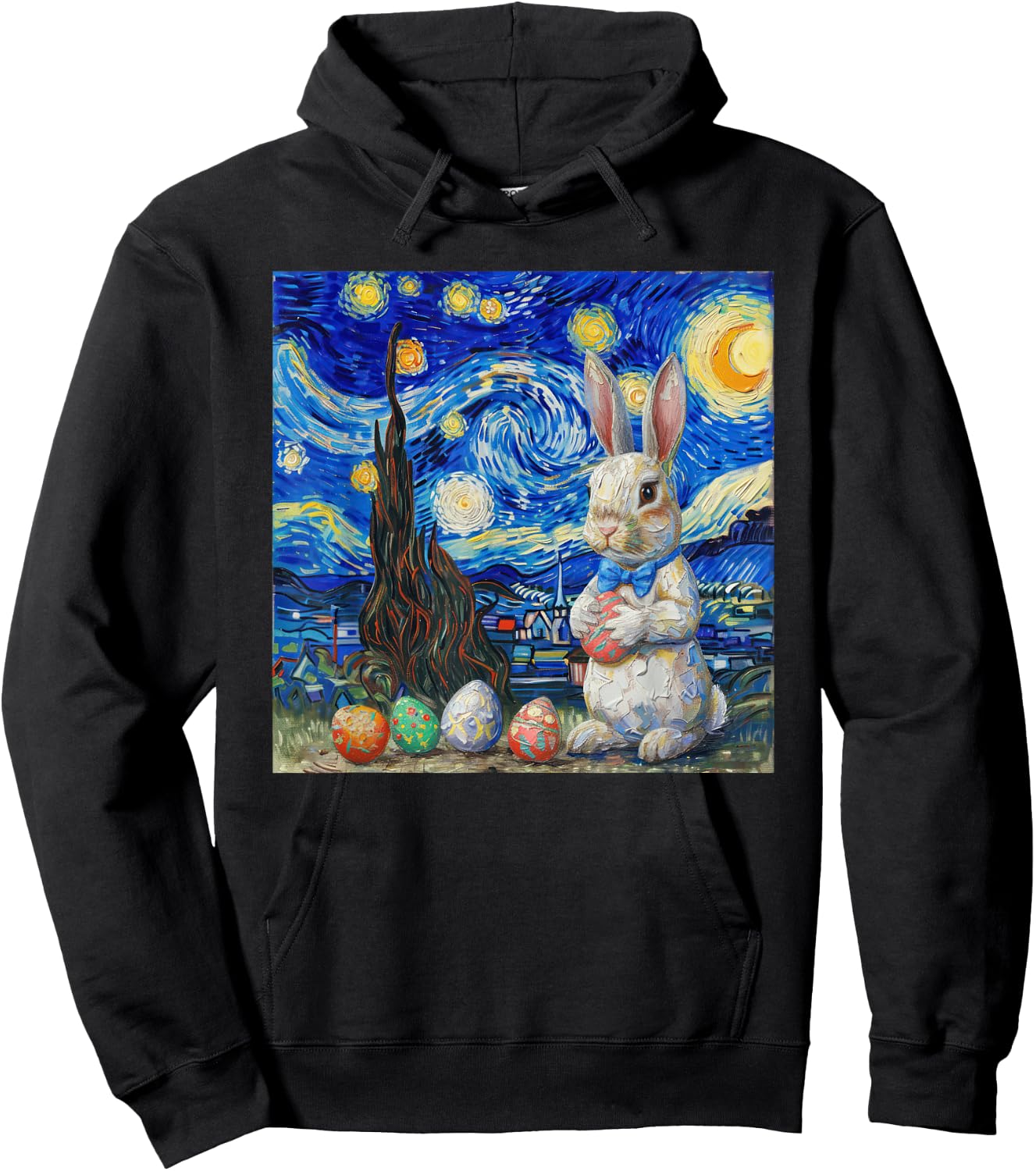 Easter Bunny Happy Easter Eggs Van Gogh Starry Night Hoodie - Hoodie | Black