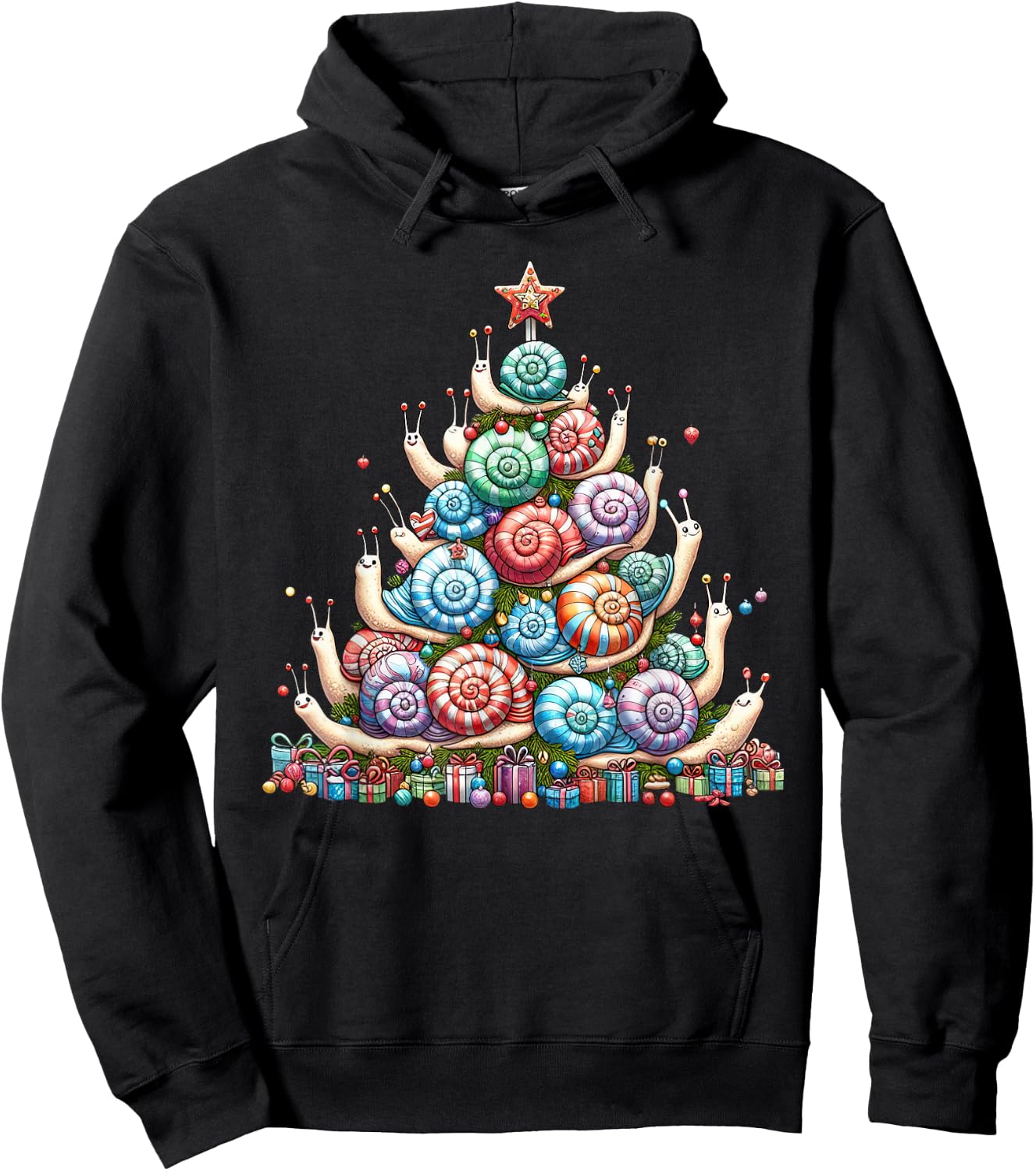 Cute Snail Christmas Tree Kids Funny Hoodie - Hoodie | Black