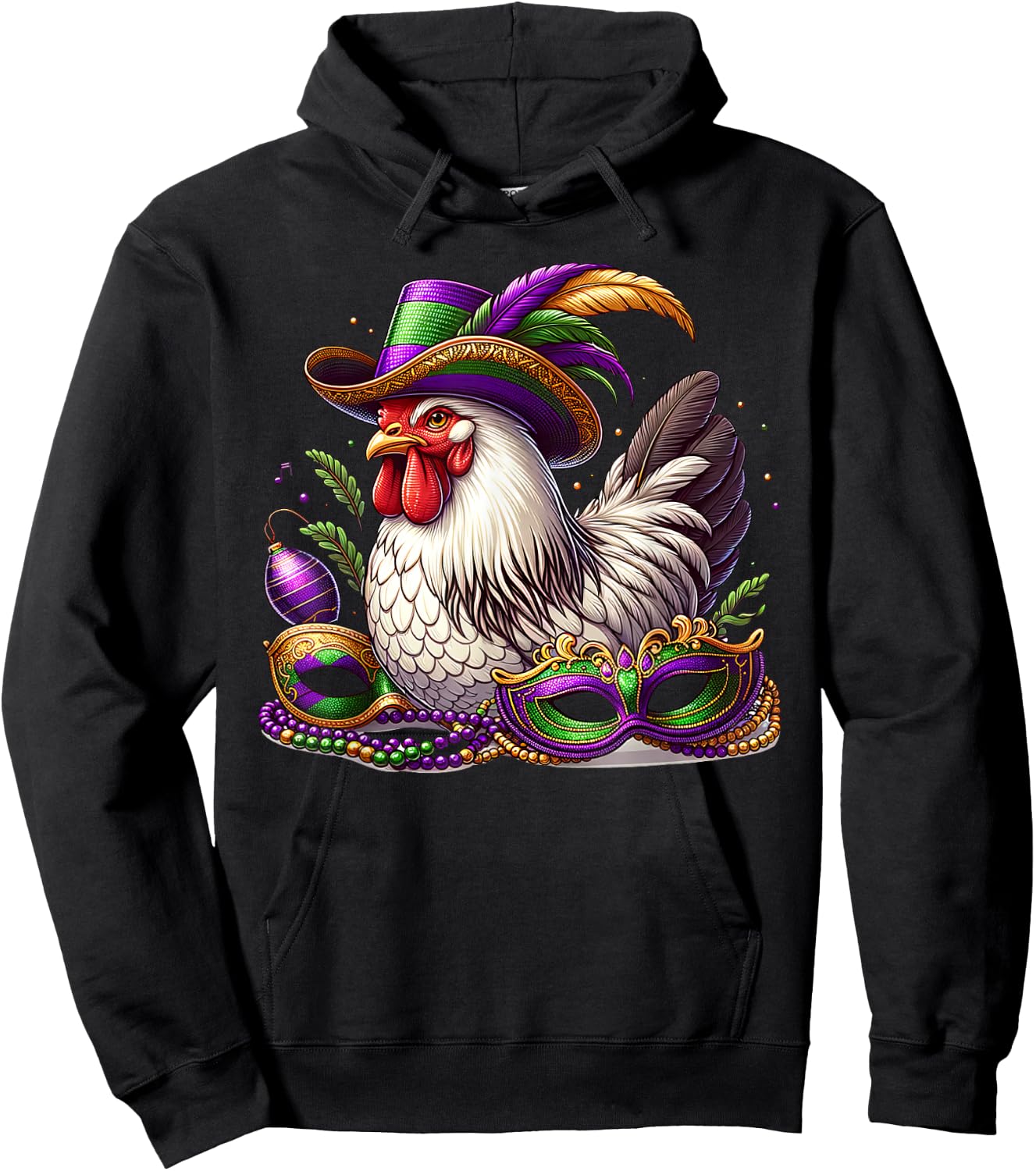 Mardi Gras Chicken Funny Outfit Farming Men Women Kids Hoodie - Hoodie | Black