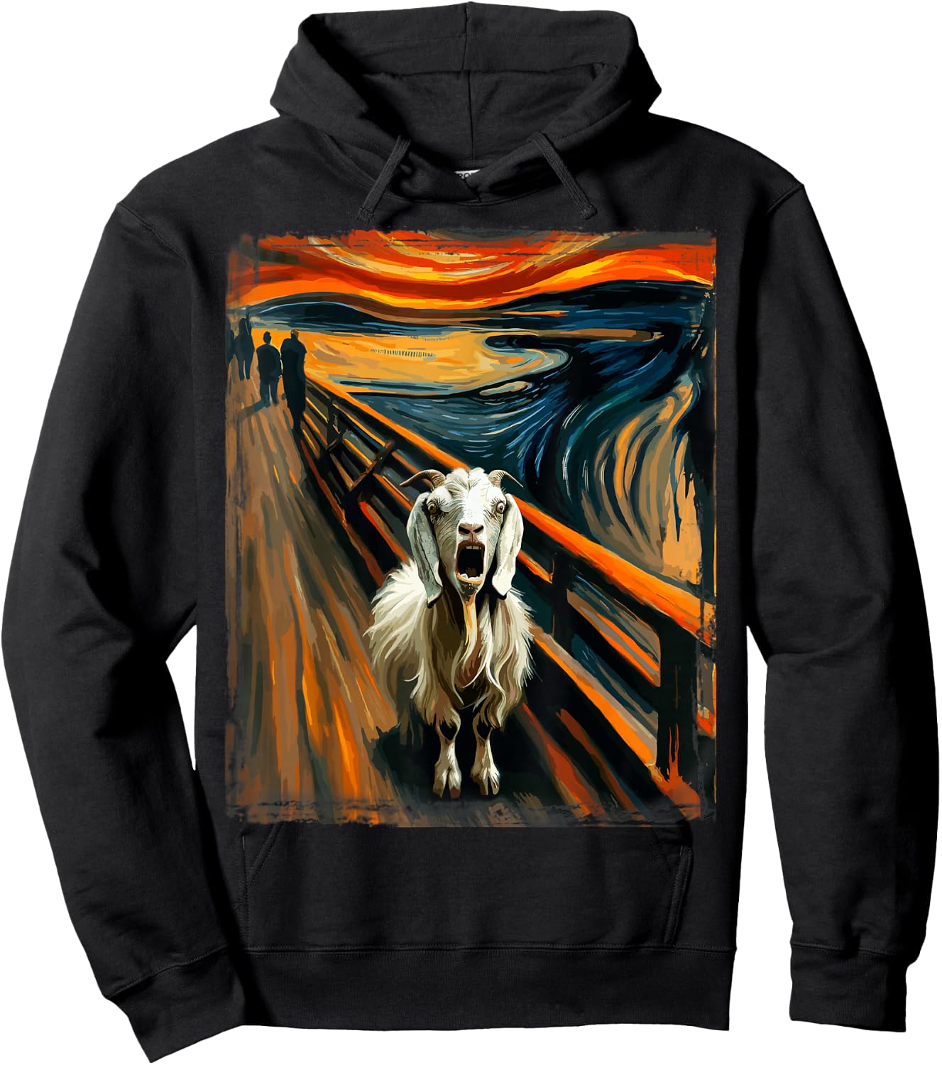 Expressionist Scream Parody Mountain Art Funny Surreal Goat Hoodie - Hoodie | Black