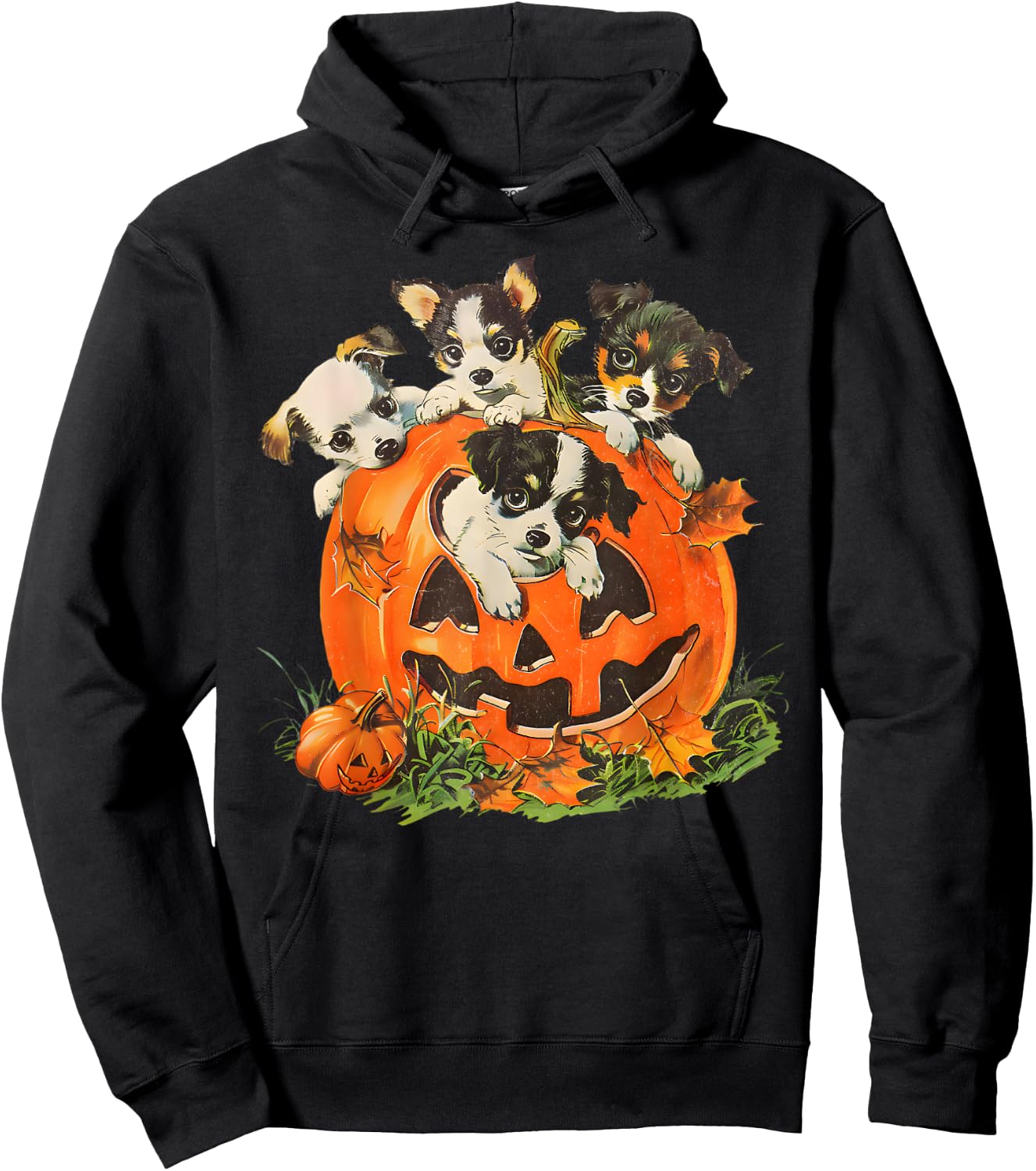 Vintage 90s Dog Retro Pumpkin Puppies Halloween Dog Lovers Men Women Kids Hoodie - Hoodie | Black