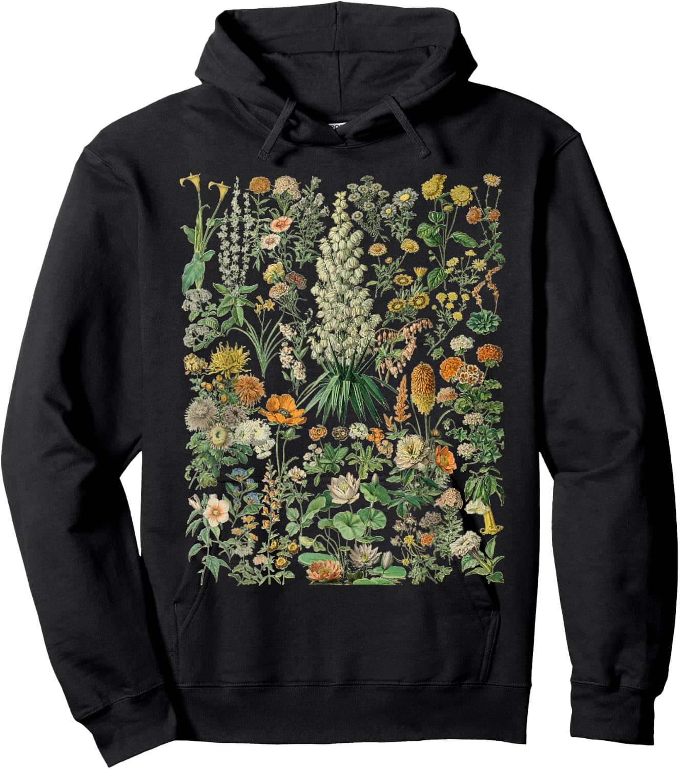 Vintage Inspired Flower Botanical Chart Hoodie - Hoodie | Black