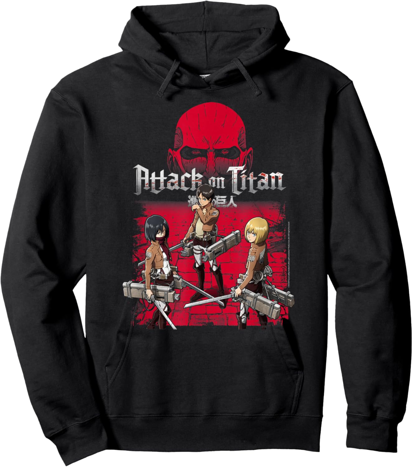 Attack on Titan 3 Main Characters Red Background Anime Hoodie - Hoodie | Black