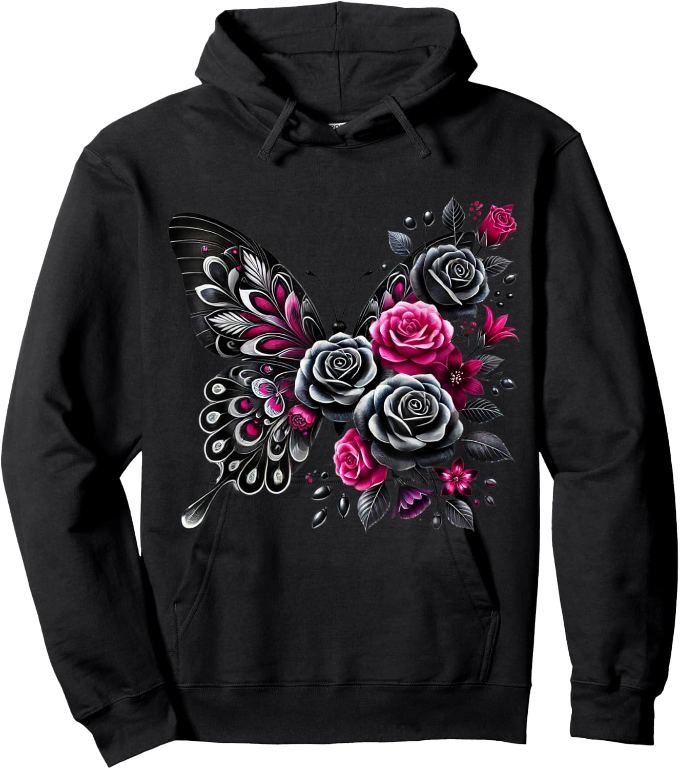Watercolor Flower Butterfly Hoodie - Hoodie | Black