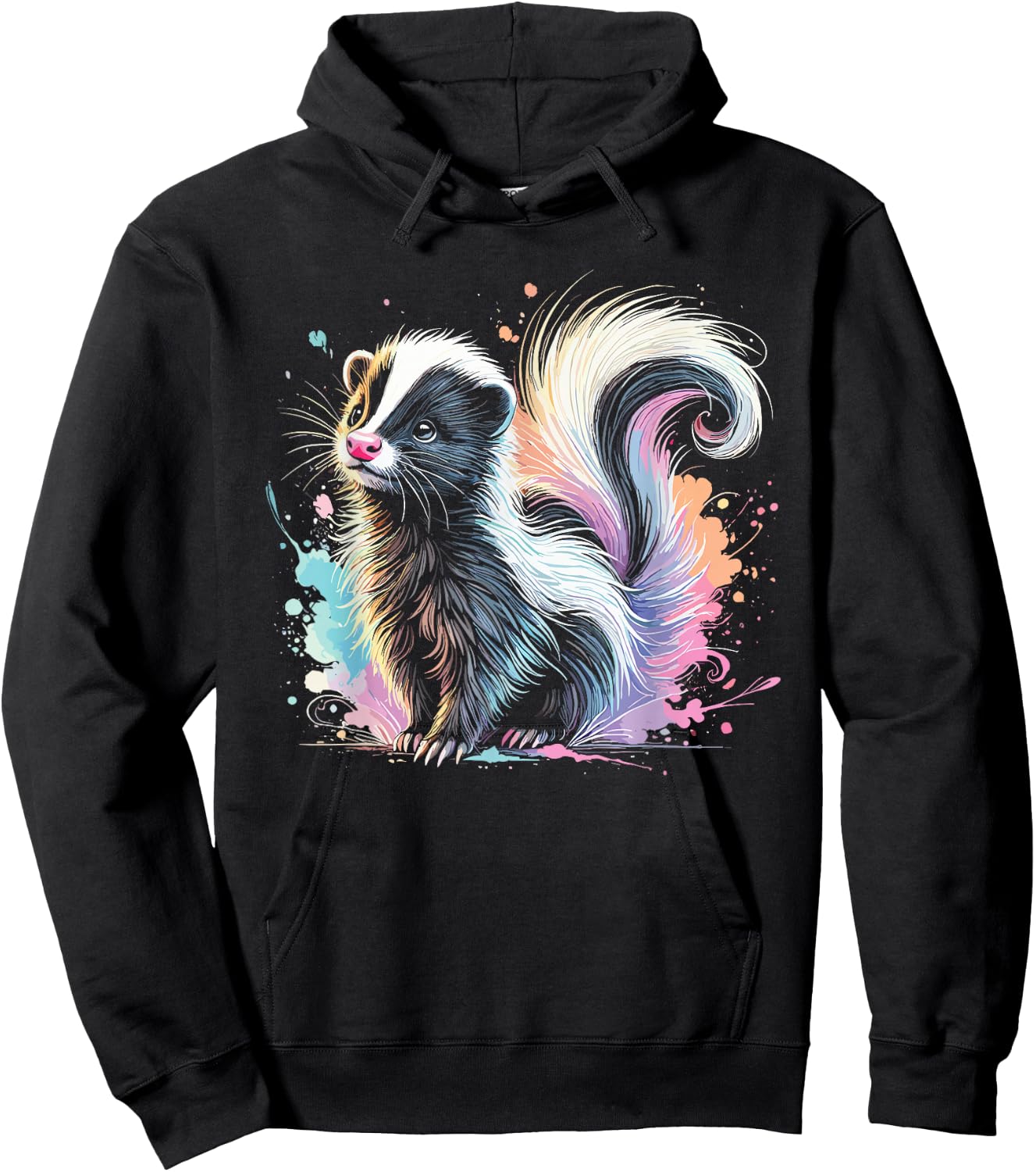 Skunk Artwork Animal Illustration Cute Colorful Skunk Hoodie - Hoodie | Black