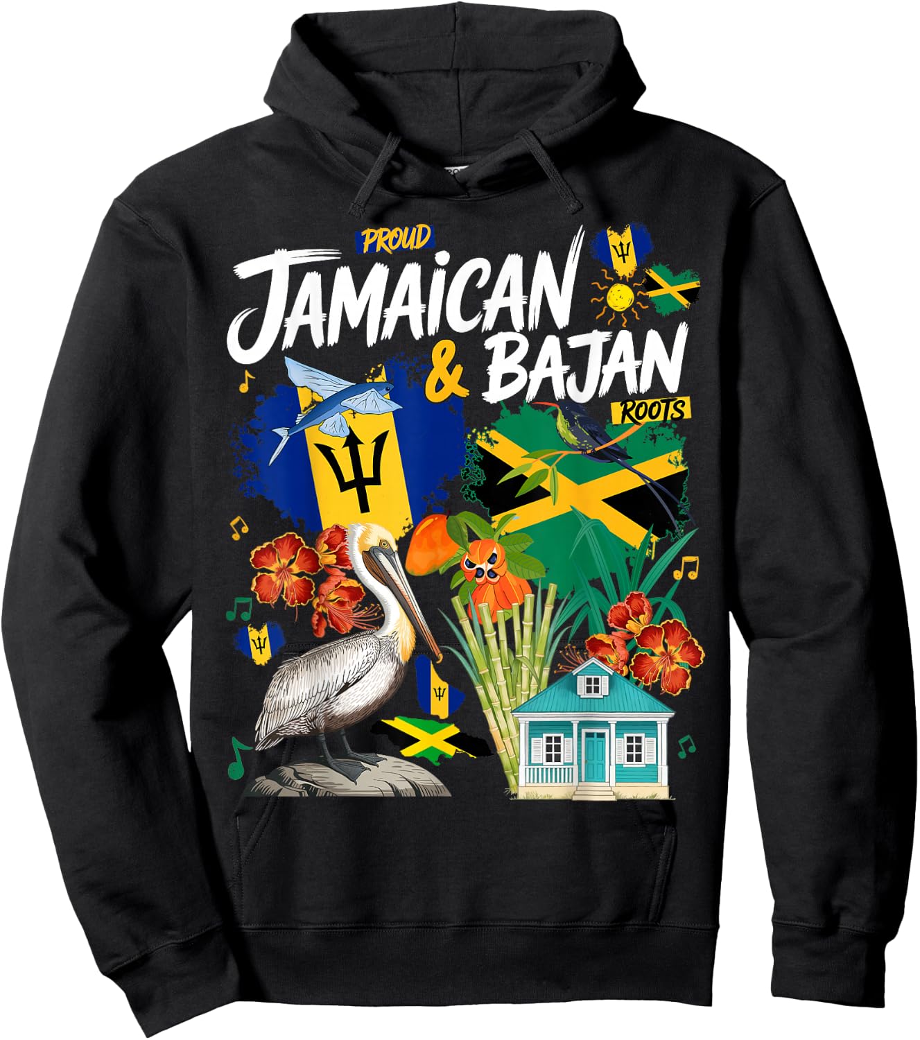 Jamaican Barbados Idea for Kids Bajan Jamaica Flag Themed Hoodie - Hoodie | Black