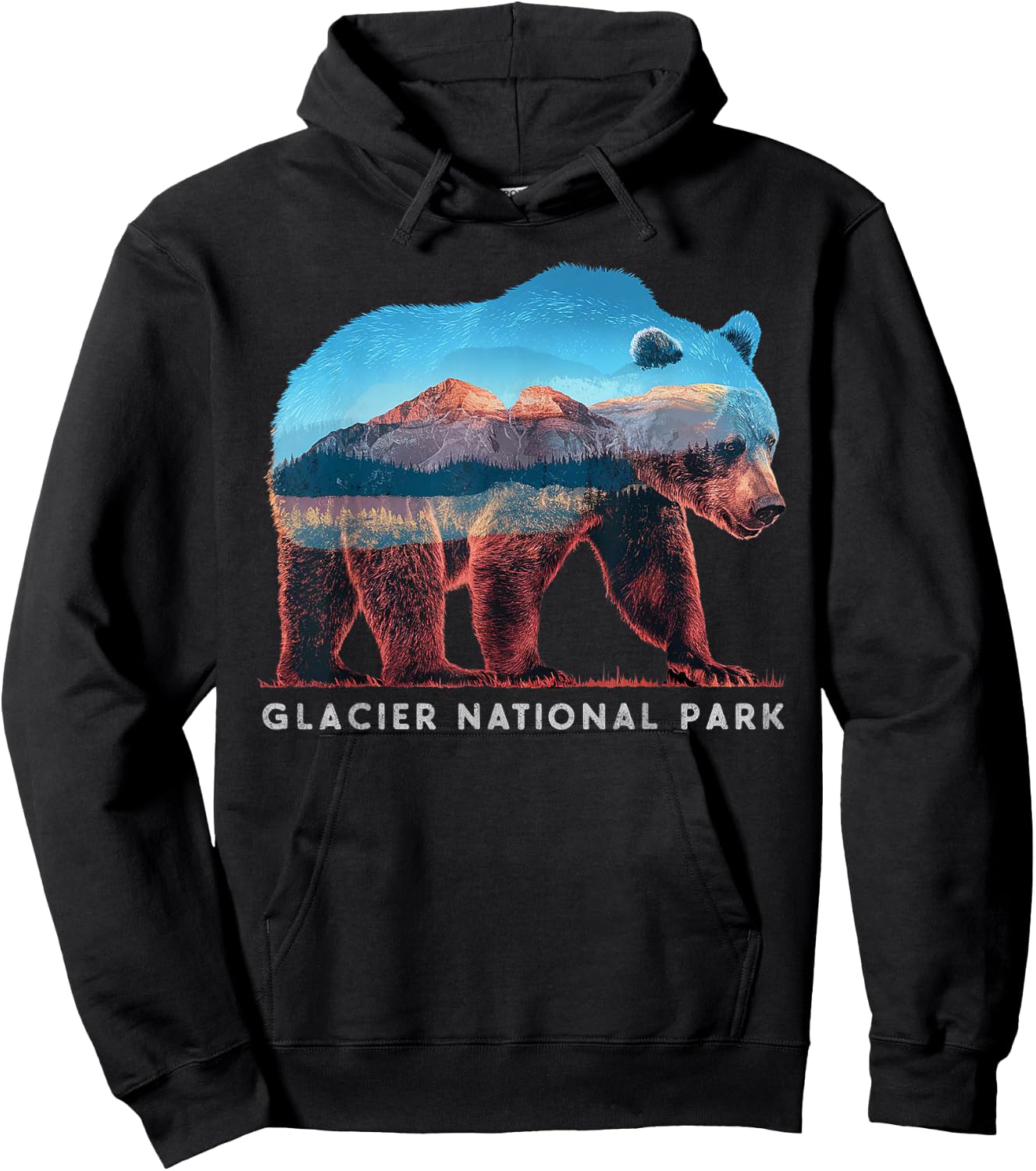 Retro Distressed Glacier Bear Glacier National Park Souvenir Hoodie - Hoodie | Black