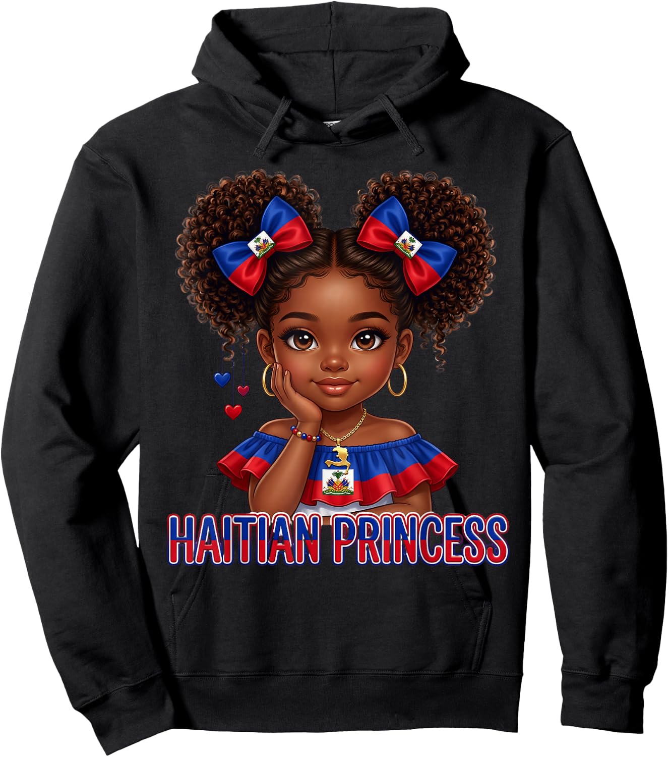 Haitian Princess Melanin Haiti Flag for Black Kids Girls Hoodie - Hoodie | Black