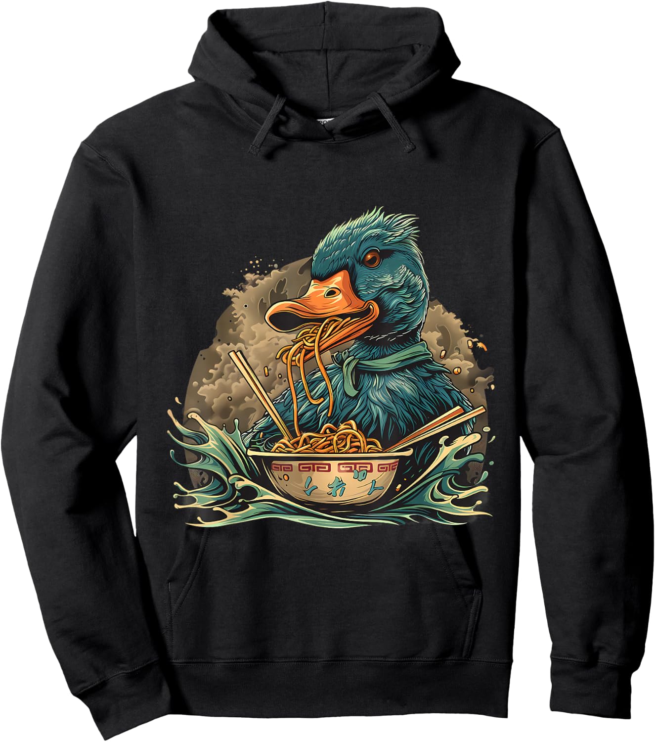 Duck Eating Ramen Noodles Duck Ramen Bowl Japanese Noodles Hoodie - Hoodie | Black