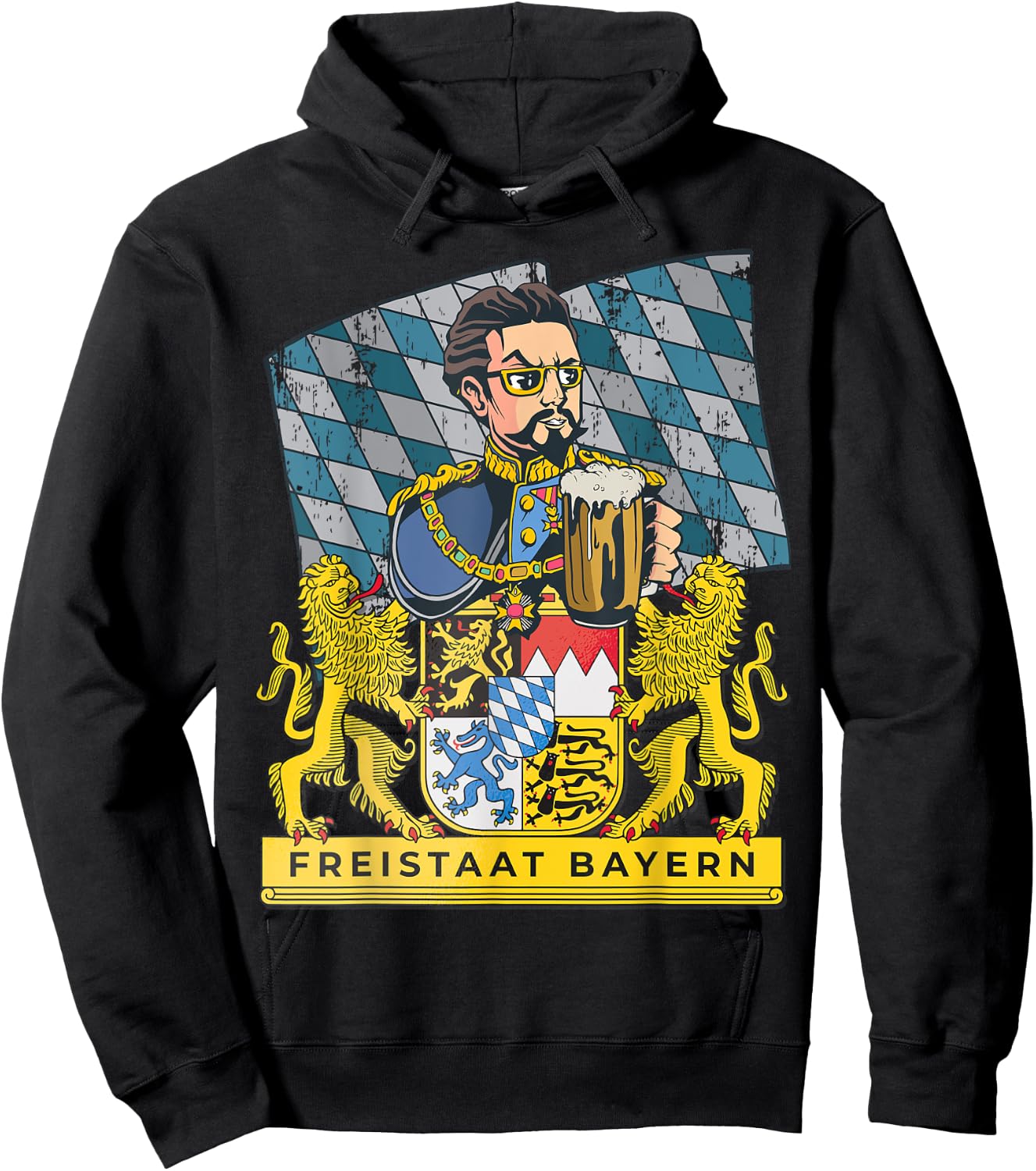 Bayern First - King in the Free State of Bavaria with Ludwig , black Hoodie - Hoodie | Black