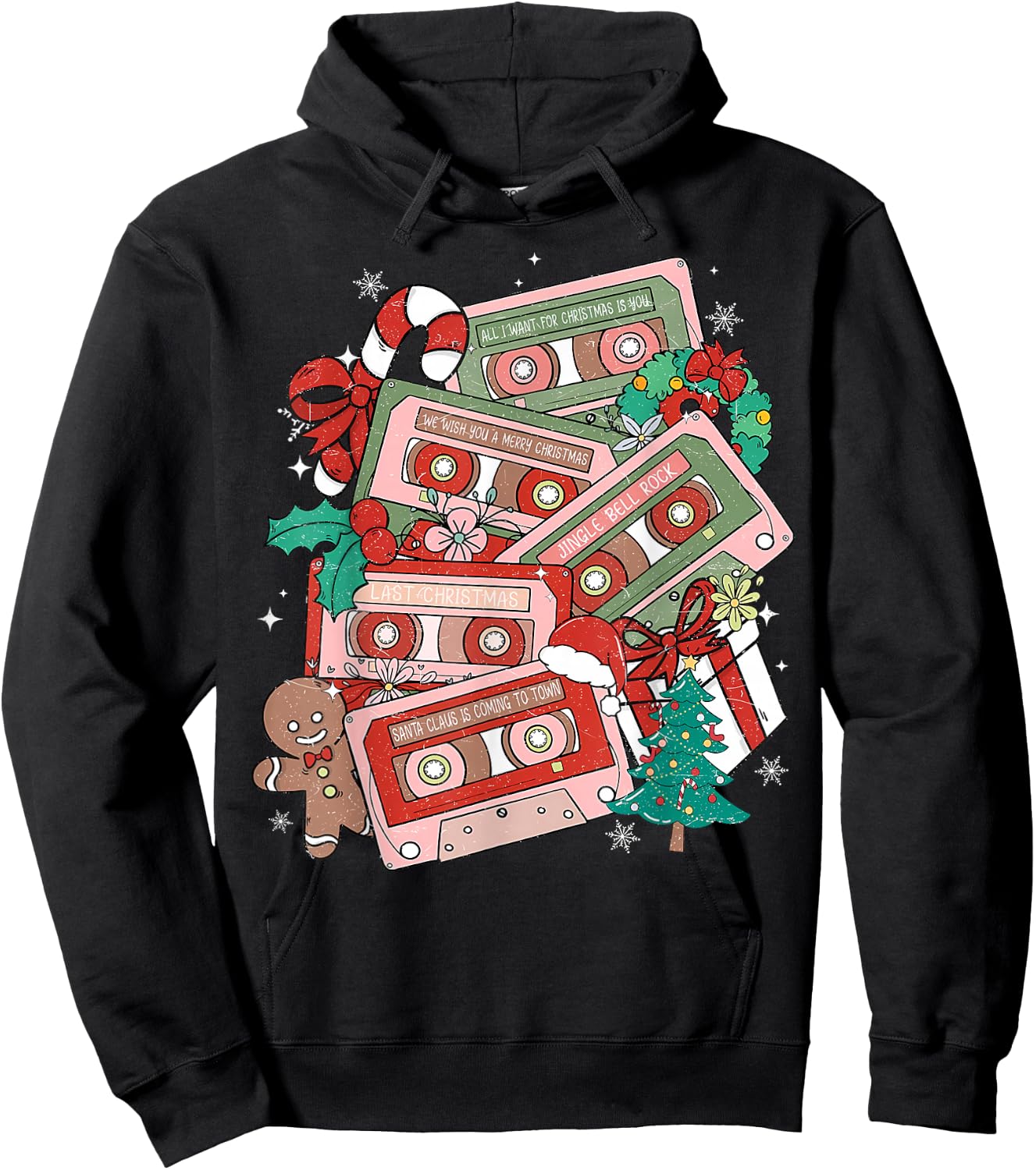 Retro Christmas Music Cassette Tapes Music Teacher Musician Hoodie - Hoodie | Black