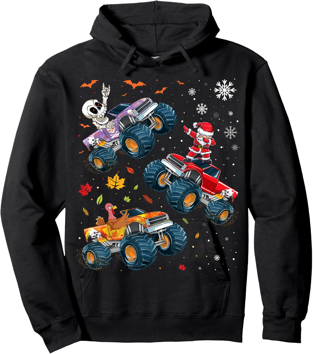 Happy Hallothanksmas Adults Kids Graphic Halloween Christmas Hoodie - Hoodie | Black