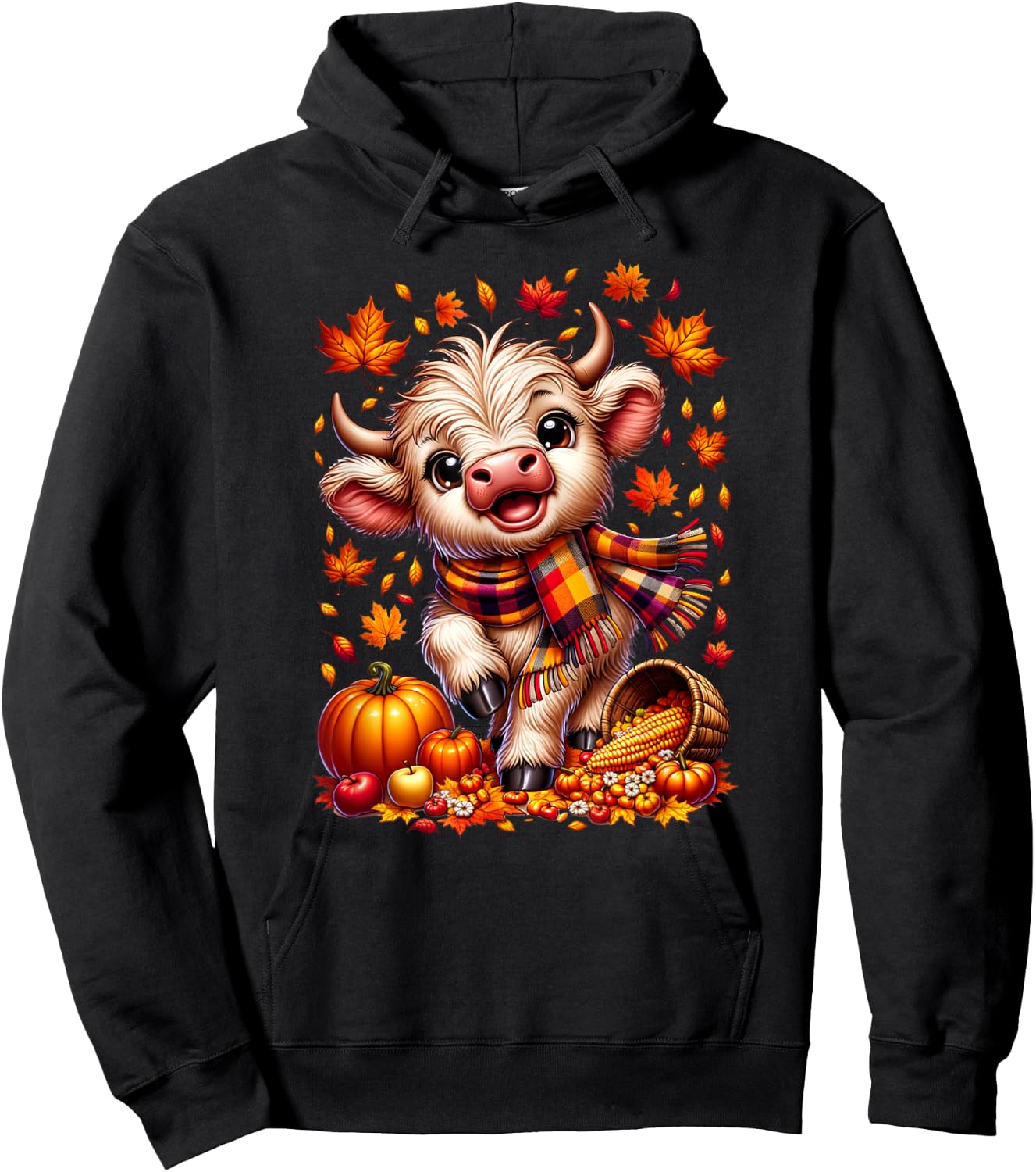 Cute Scottish Highland Baby Cow Calf Fall and Kids Hoodie - Hoodie | Black