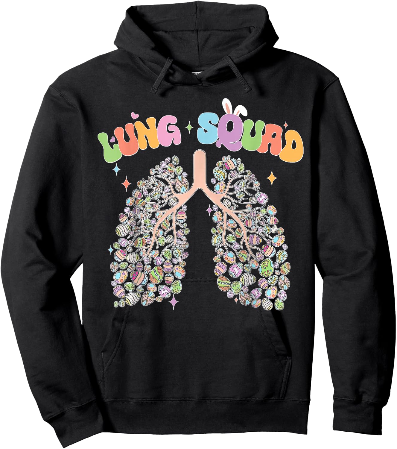 Happy Easter Bunny Eggs Lung Squad RT Respiratory Therapist Hoodie - Hoodie | Black
