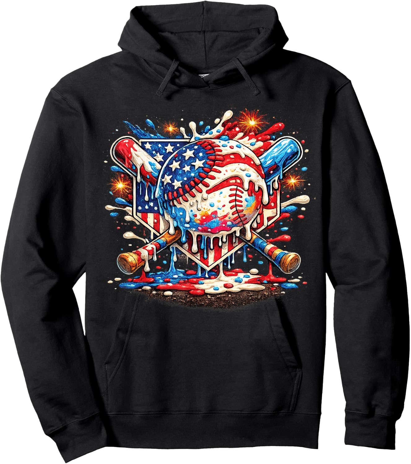 Baseball Drip Ice Cream Patriot American Flag 4th of July Hoodie - Hoodie | Black
