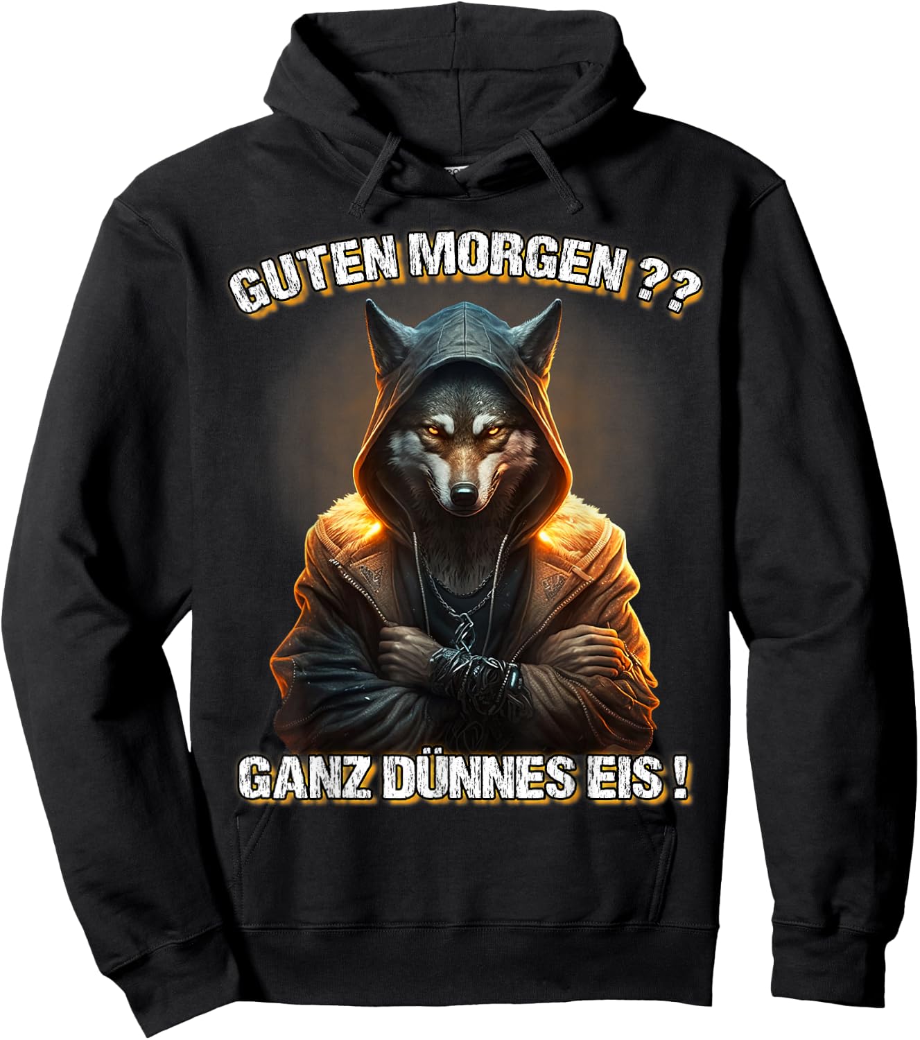 Guten Morgen? Ganz Dünnes Eis! Lustiges Wolf Kaffee Hoodie - Hoodie | Black