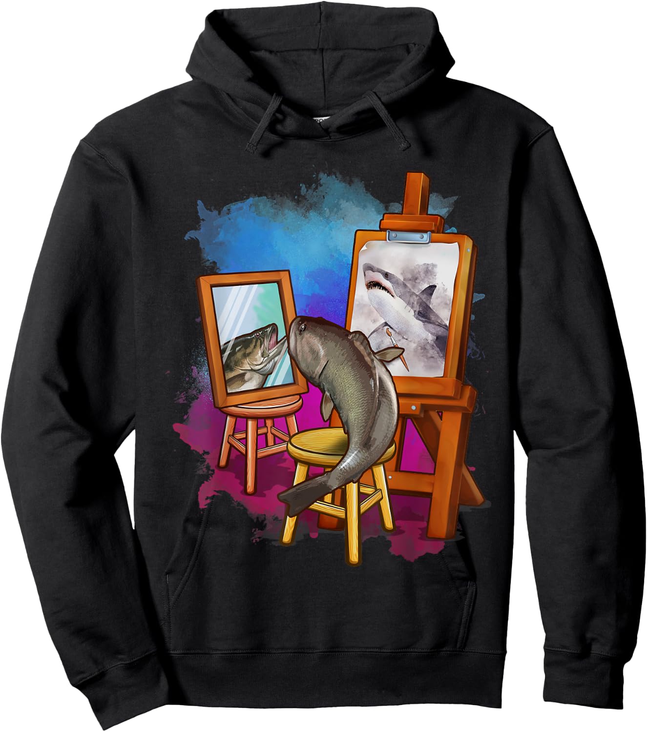 Cute Fish Painting Shark Artistic Animals Lover Graphic Hoodie - Hoodie | Black