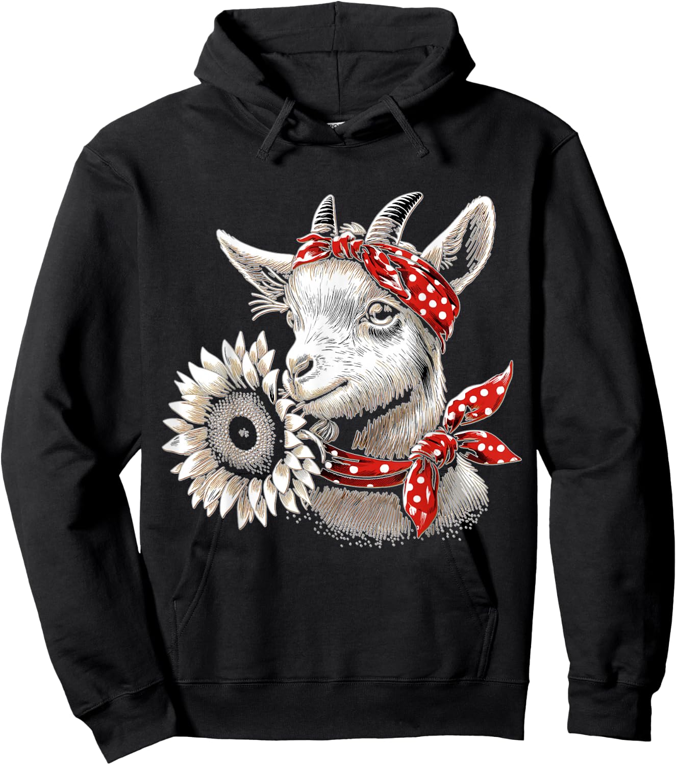 Goat with Flower and Bandana Farm Girl Rancher Hoodie - Hoodie | Black