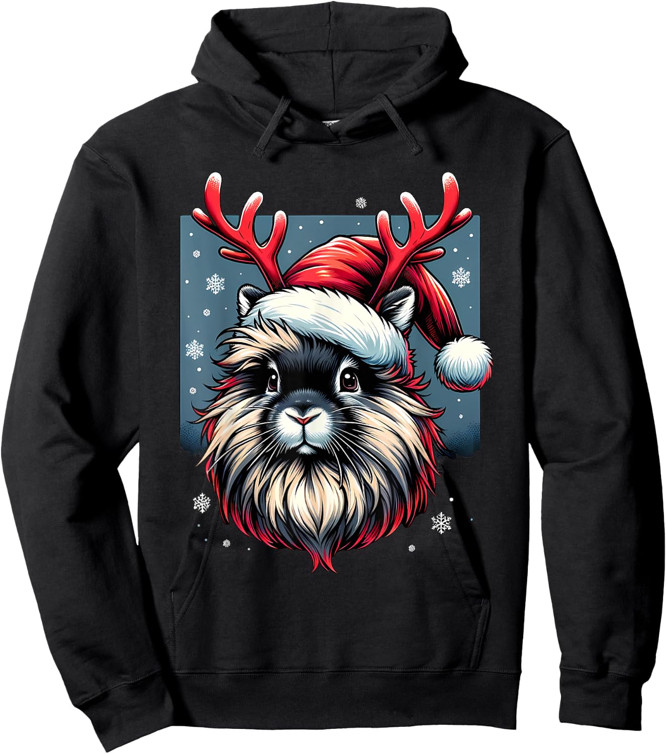 Christmas Lionhead Rabbit Reindeer Hoodie - Hoodie | Black