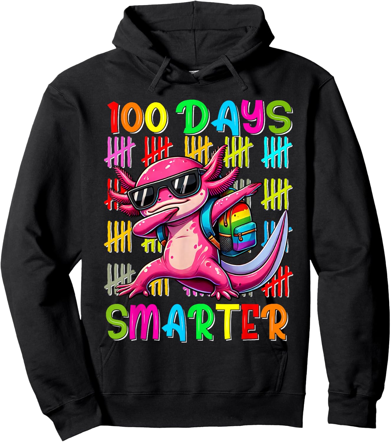 Happy 100th day of school shirt 100 days smarter Axolotl Hoodie - Hoodie | Black