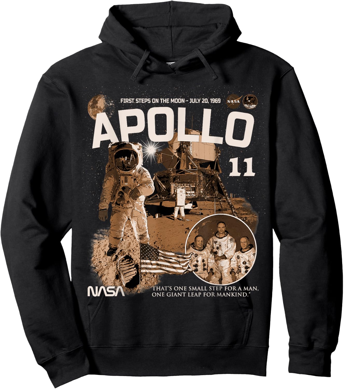 NASA Apollo 11 Mission July 20, 1969 , Black, S Hoodie - Hoodie | Black