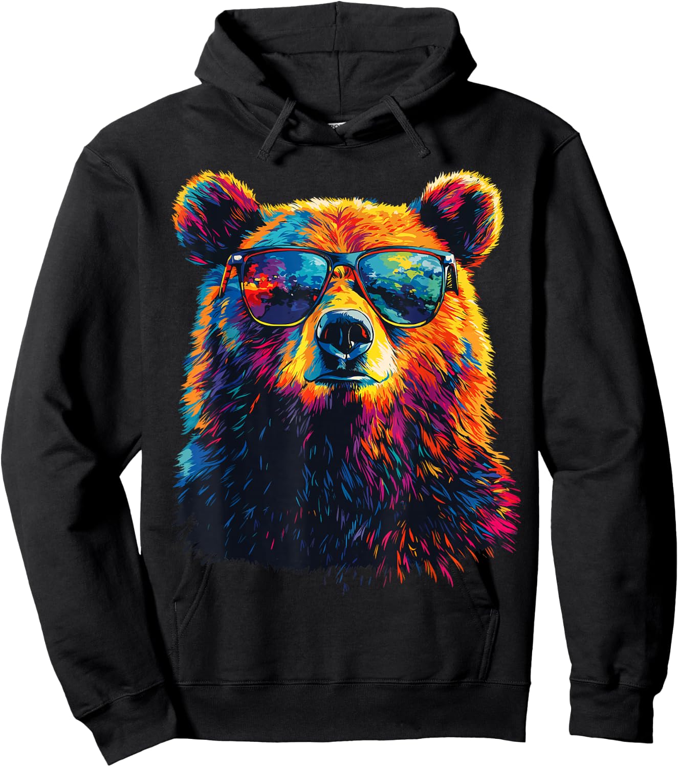 Cool Bear Portrait with Sunglasses Watercolour Bear , black Hoodie - Hoodie | Black