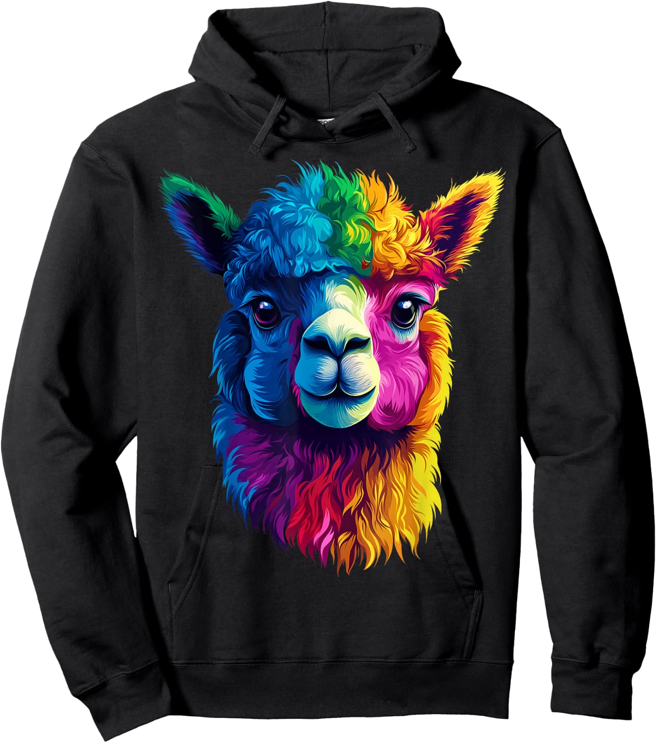Colorful Alpaca Face Farm Animal Lover Black Hoodie - Hoodie | Black