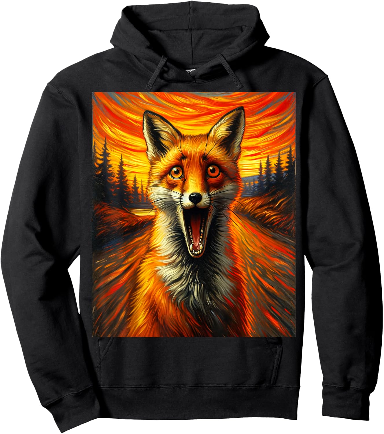 Expressionist Scream Funny Forest Surreal Animal Artwork Fox Hoodie - Hoodie | Black
