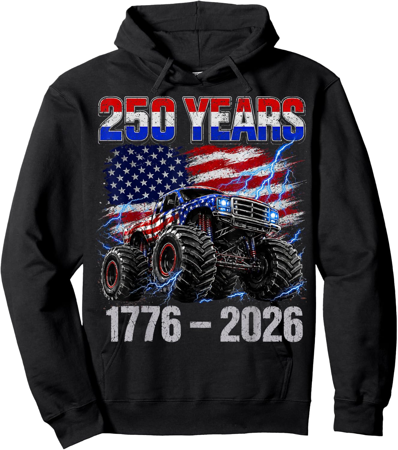 250 Years 4th of July Shirts Toddler Boys Kids Monster Truck Hoodie - Hoodie | Black