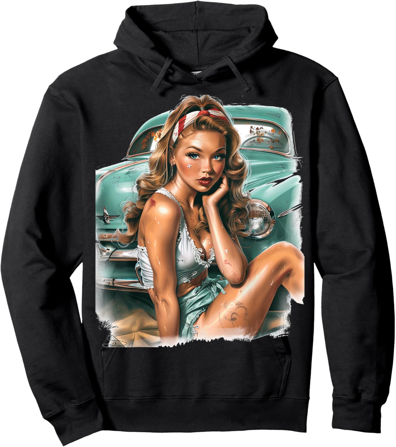 Pinup Girl Pin Up Vintage Retro Amerikanische Frau Hoodie - Hoodie | Black