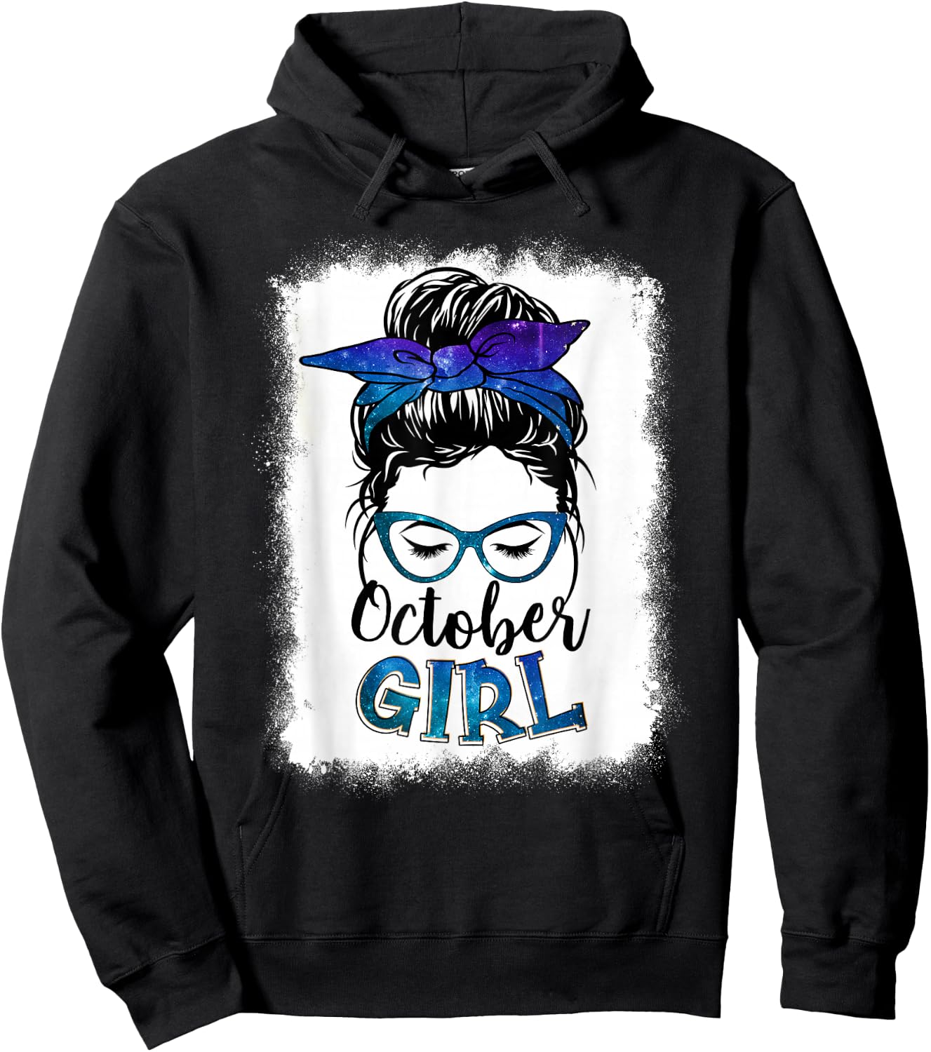 October Girl Galaxy Women Face Messy Bun Hair Bandana Bday Hoodie - Hoodie | Black