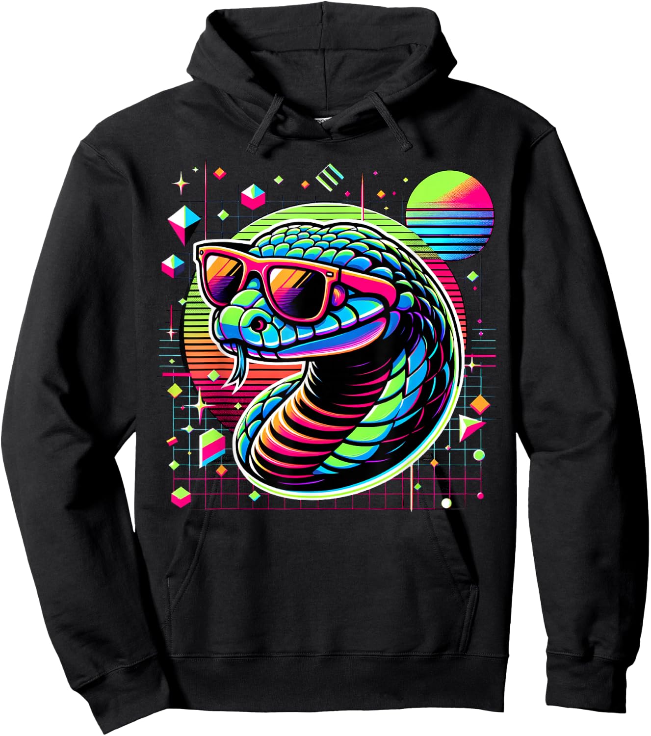 Cool Snake 80s Retrowave 90s Vaporwave Snake Hoodie - Hoodie | Black