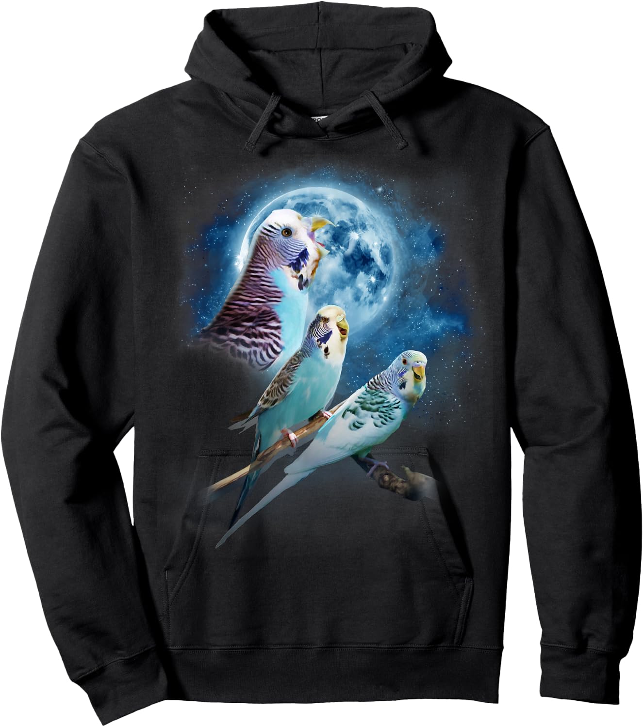Howling at the Moon Shirt - Parakeet Shirt - Funny Budgie Hoodie - Hoodie | Black