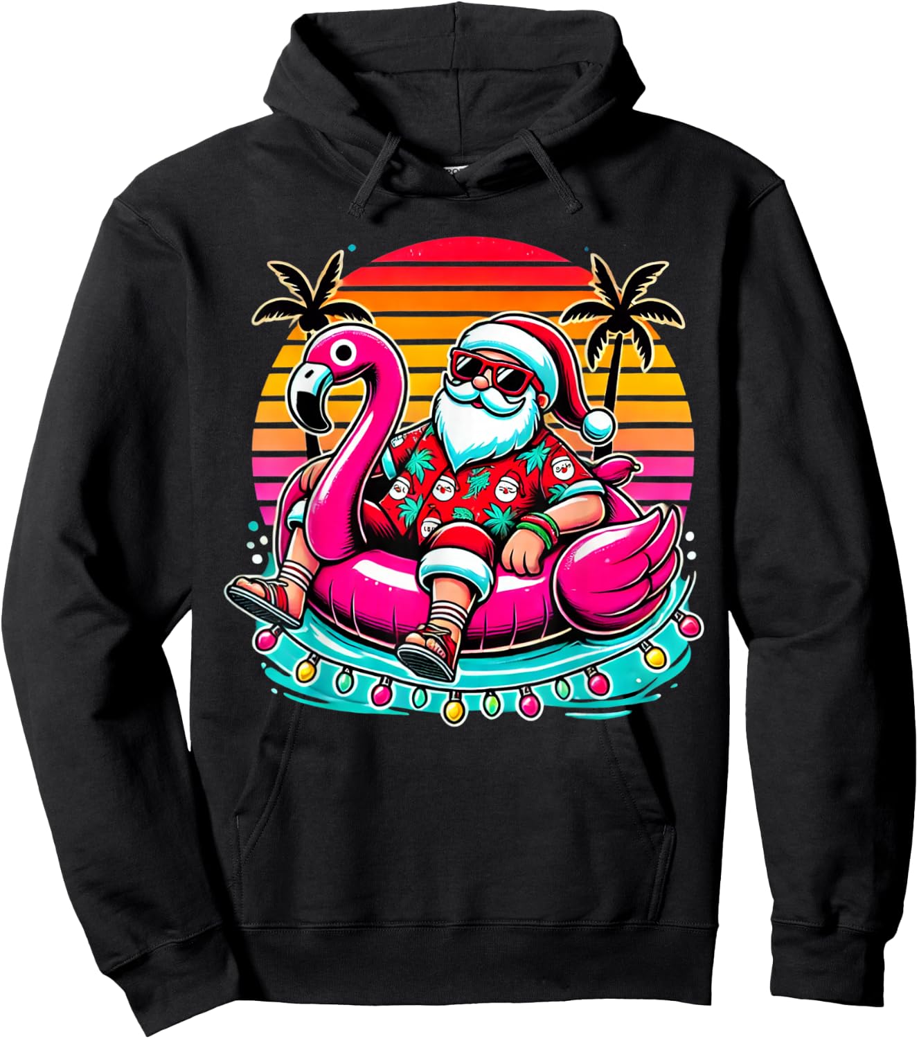 Christmas in July Shirt Summer Xmas Santa Flamingo Float Hoodie - Hoodie | Black