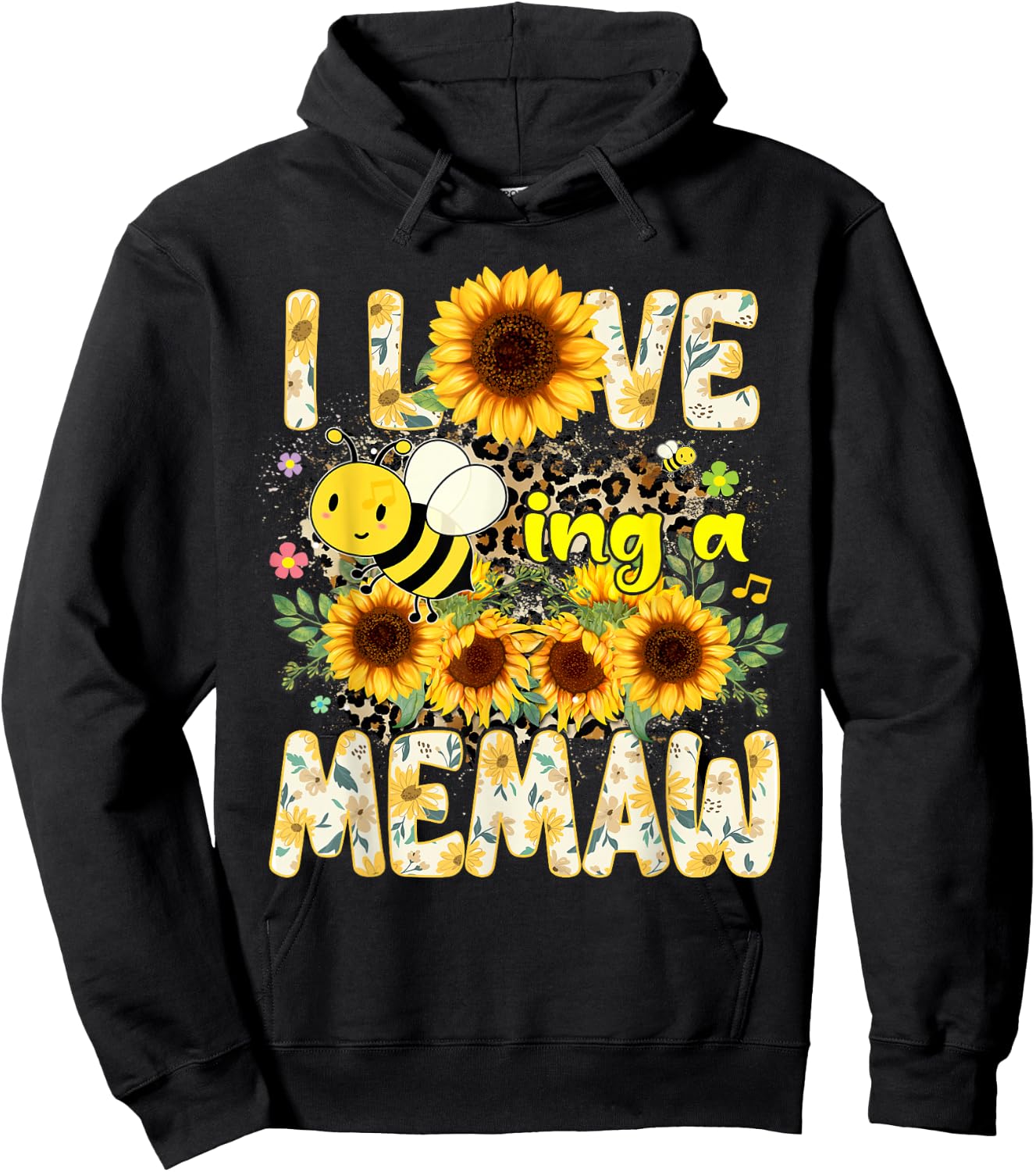 I Love Being A Memaw Sunflower Leopard Bee Mothers Day Hoodie - Hoodie | Black