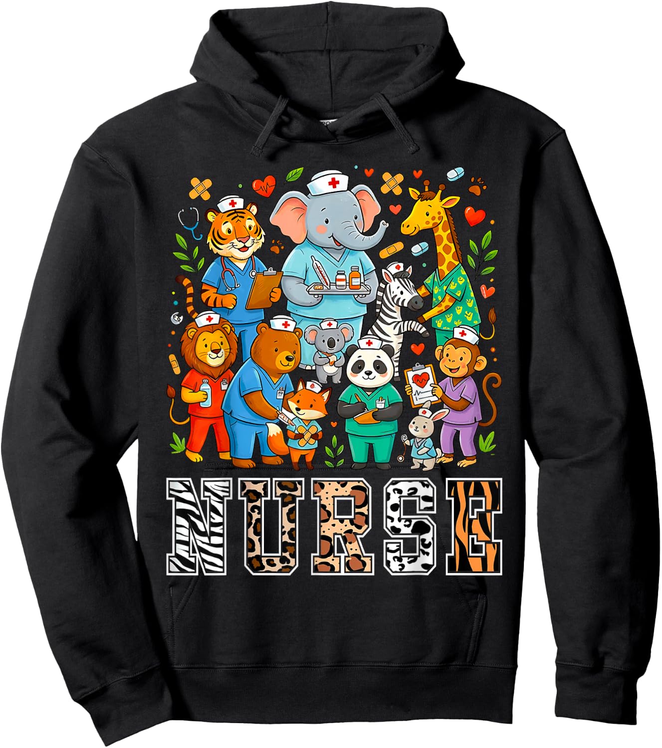 Nurse Safari Leopard Animal Print Theme Women Student Hoodie - Hoodie | Black