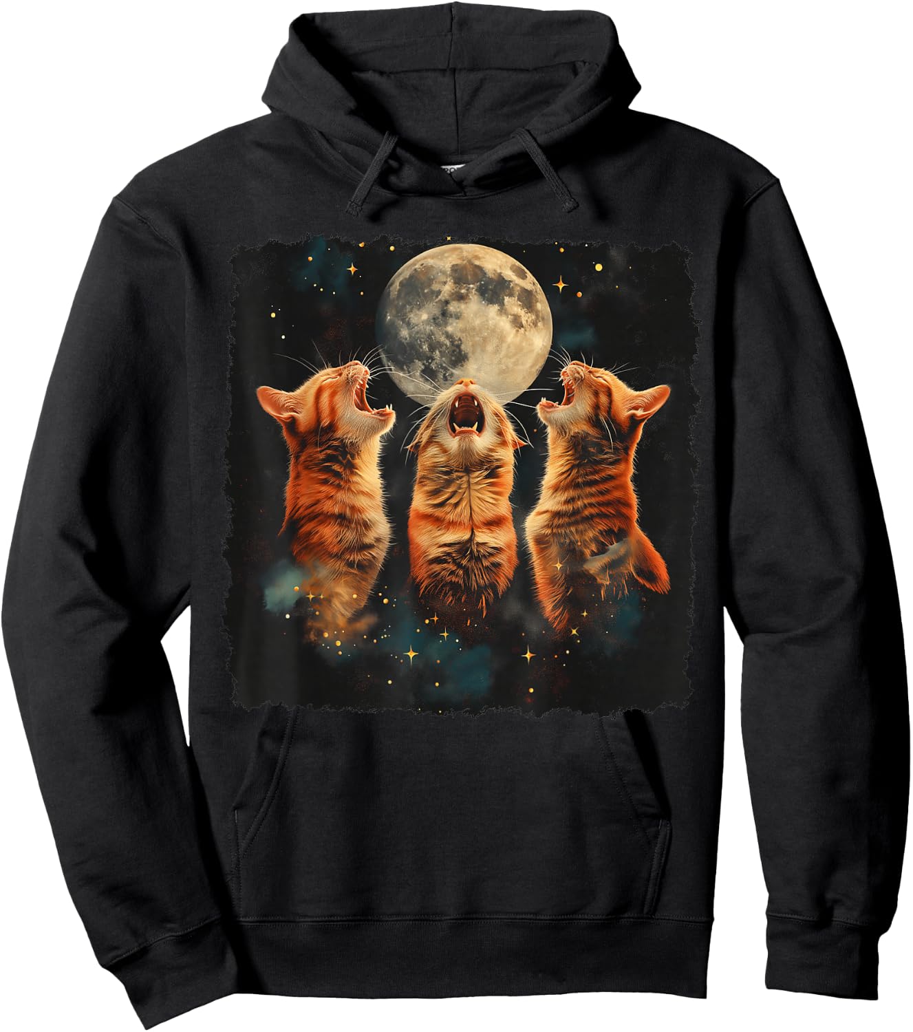 Orange Cat Tabby Cat Howling Moon Hoodie - Hoodie | Black