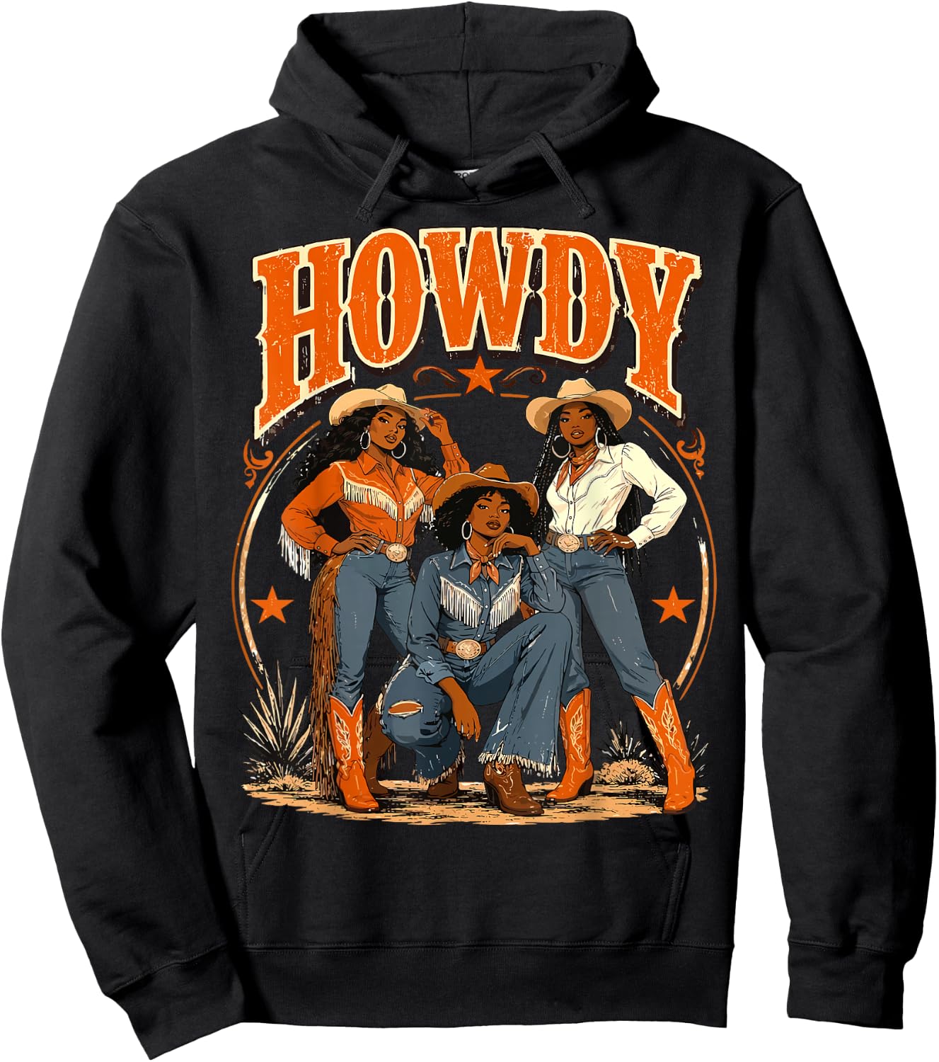 Howdy Cowgirl Western Boots Afro Western Rodeo Melanin Hoodie - Hoodie | Black